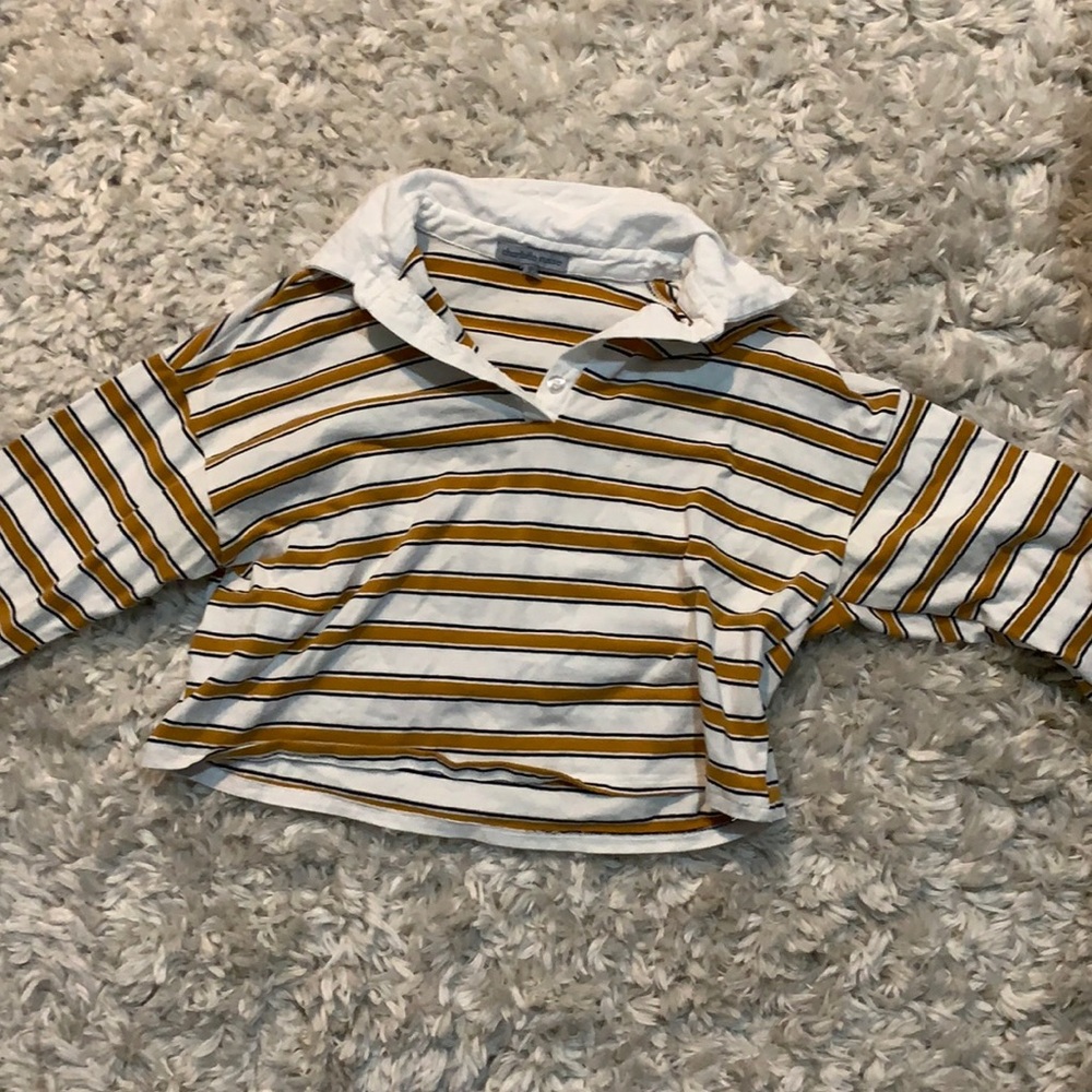 Charlotte Russe Striped Cropped Collared Tee